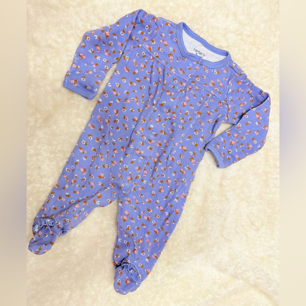 Carter’s Button Up Cornflower Blue Floral Footie pajamas